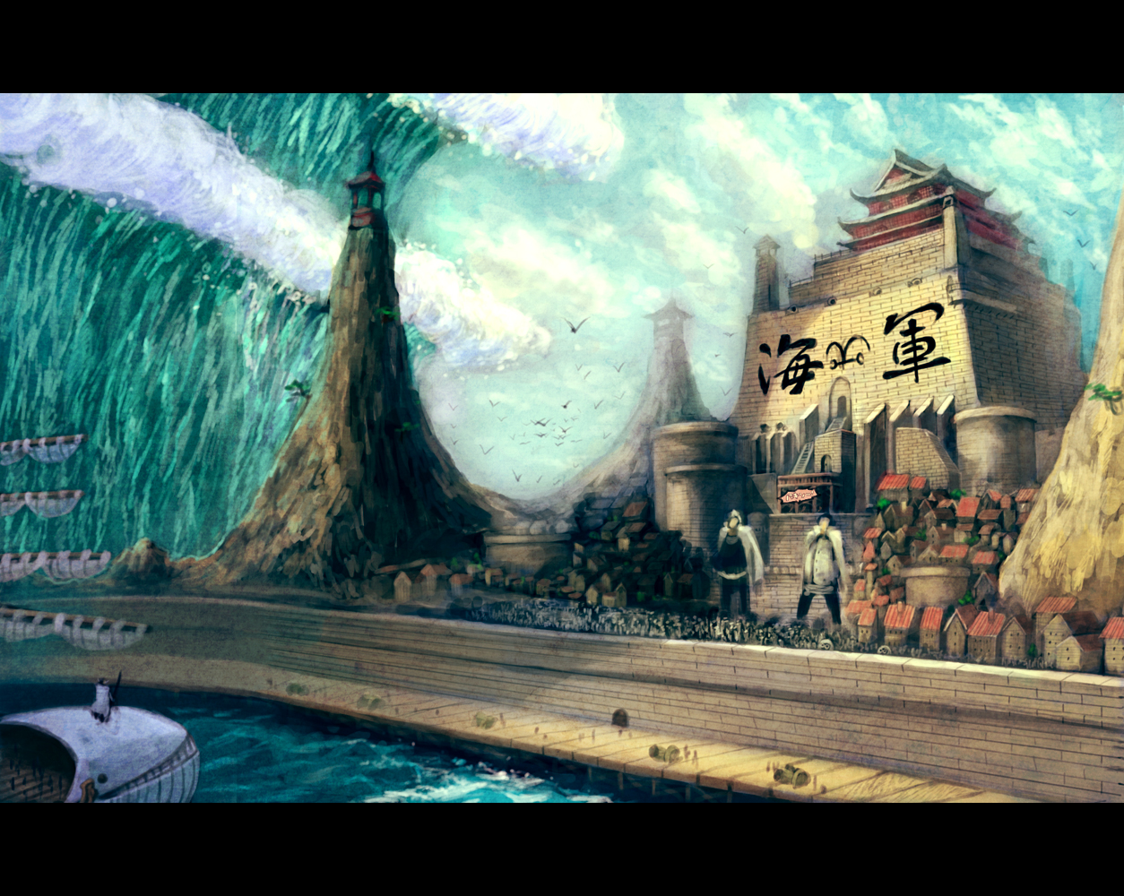 abe_(jump), animal, bird, edward_newgate, one_piece, sky, water
