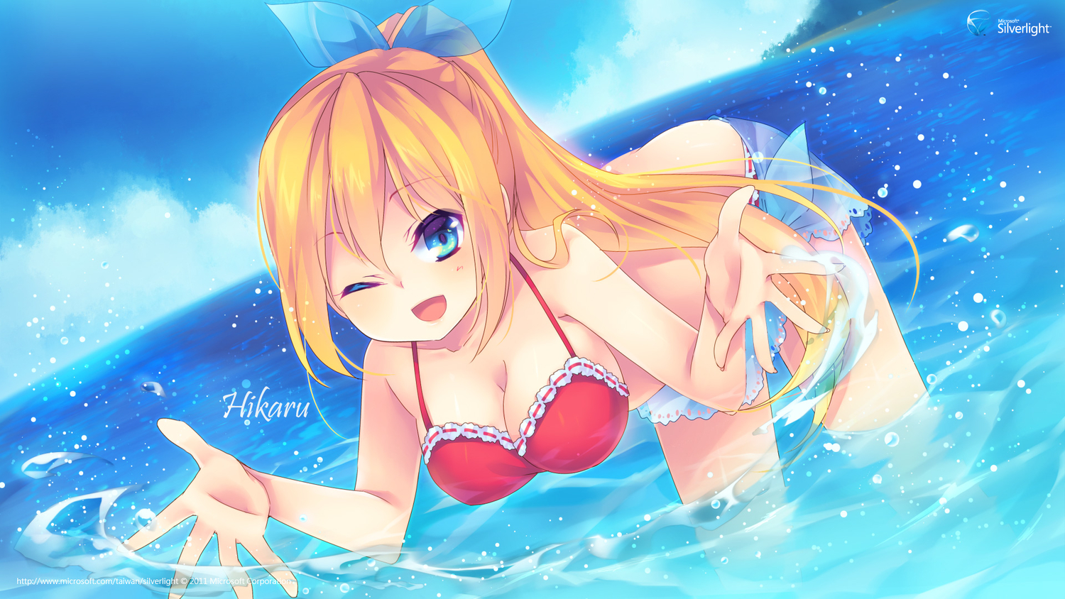 aizawa_hikaru, aqua_eyes, bikini, blonde_hair, breasts, cleavage, microsoft, os-tan
