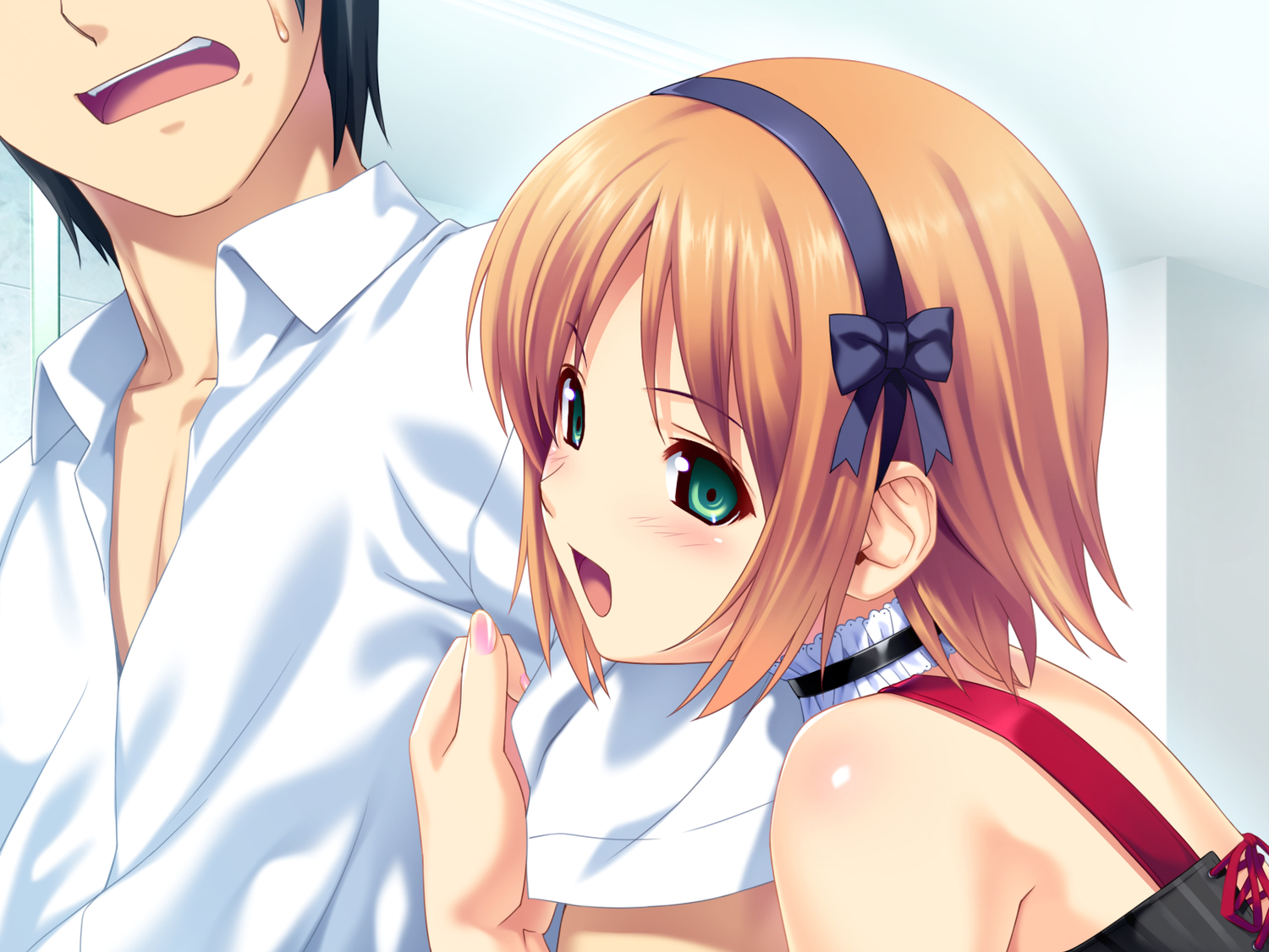 game_cg, green_eyes, koutaro, minazuki_izumi, orange_hair, short_hair, tropical_kiss, twinkle