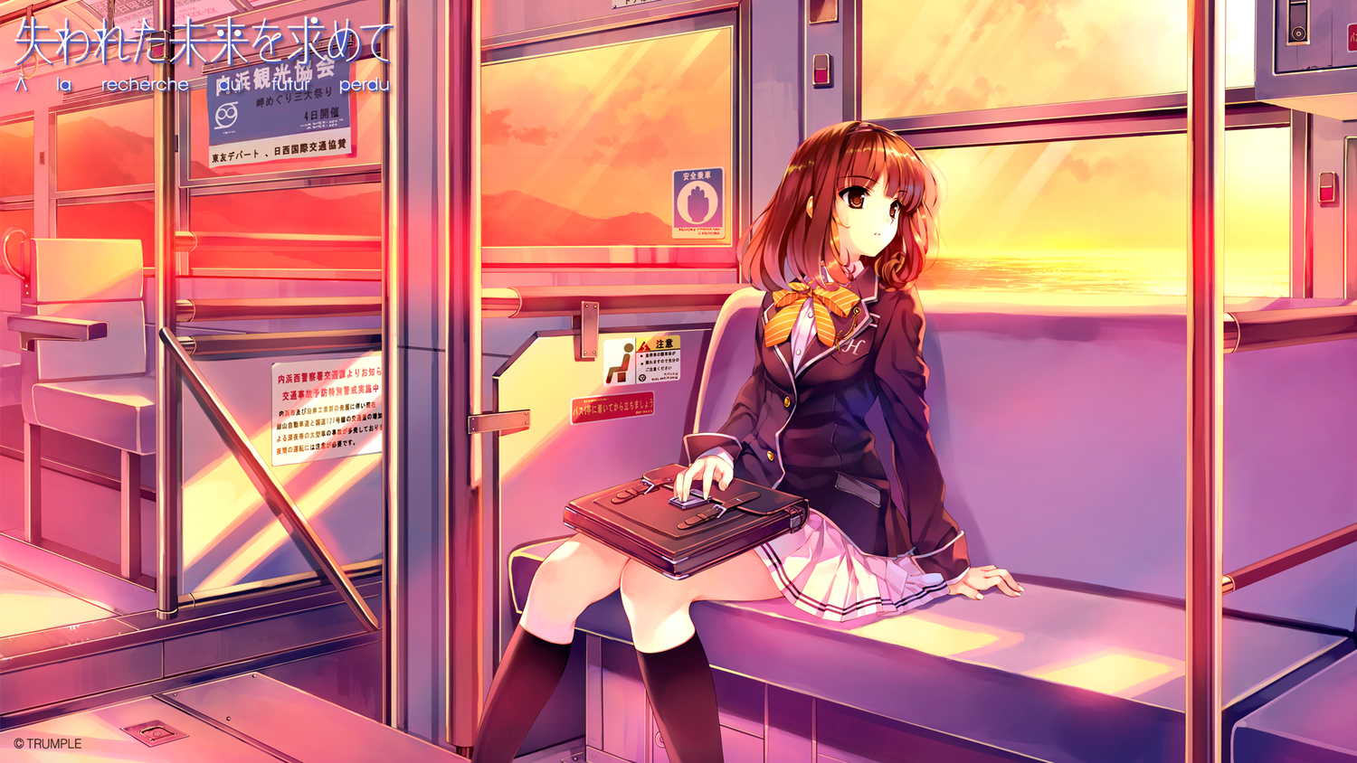 brown_eyes, brown_hair, misaki_kurehito, sasaki_kaori, school_uniform, train, trumple, ushinawareta_mirai_wo_motomete