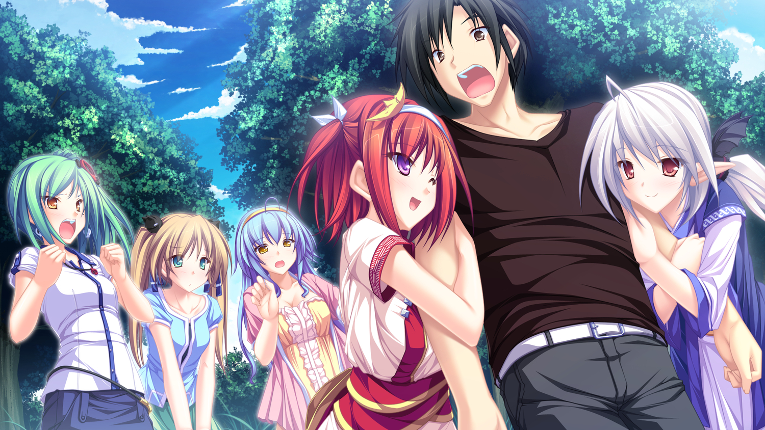 blue_hair, brown_hair, enomoto_yoshika, game_cg, gray_hair, green_hair, hiiragi_tsukino, hisagihara_ui