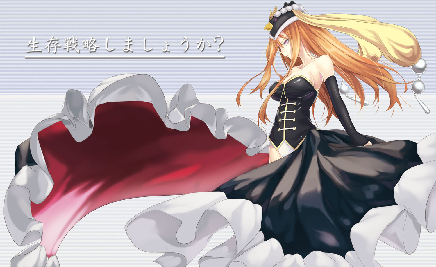 blackegg, blonde_hair, breasts, brown_hair, cleavage, corset, elbow_gloves, gloves, hat, jpeg_artifacts, long_hair, mawaru_penguindrum, panties, pink_eyes, takakura_himari, underwear