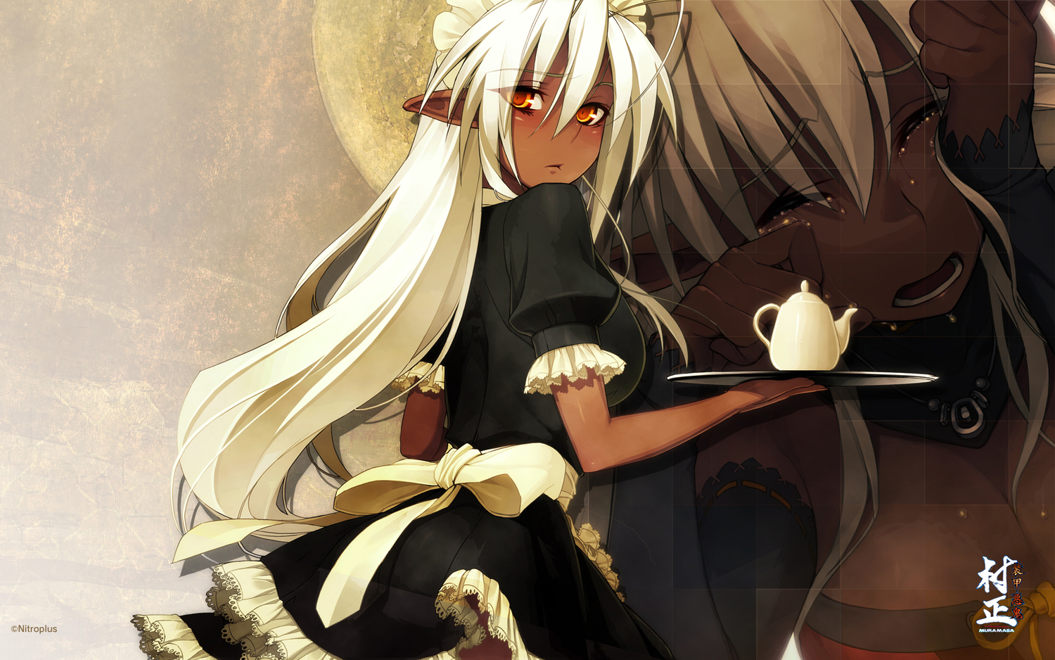 crying, dark_skin, long_hair, maid, nitroplus, pointed_ears, sandaime_muramasa, soukou_akki_muramasa