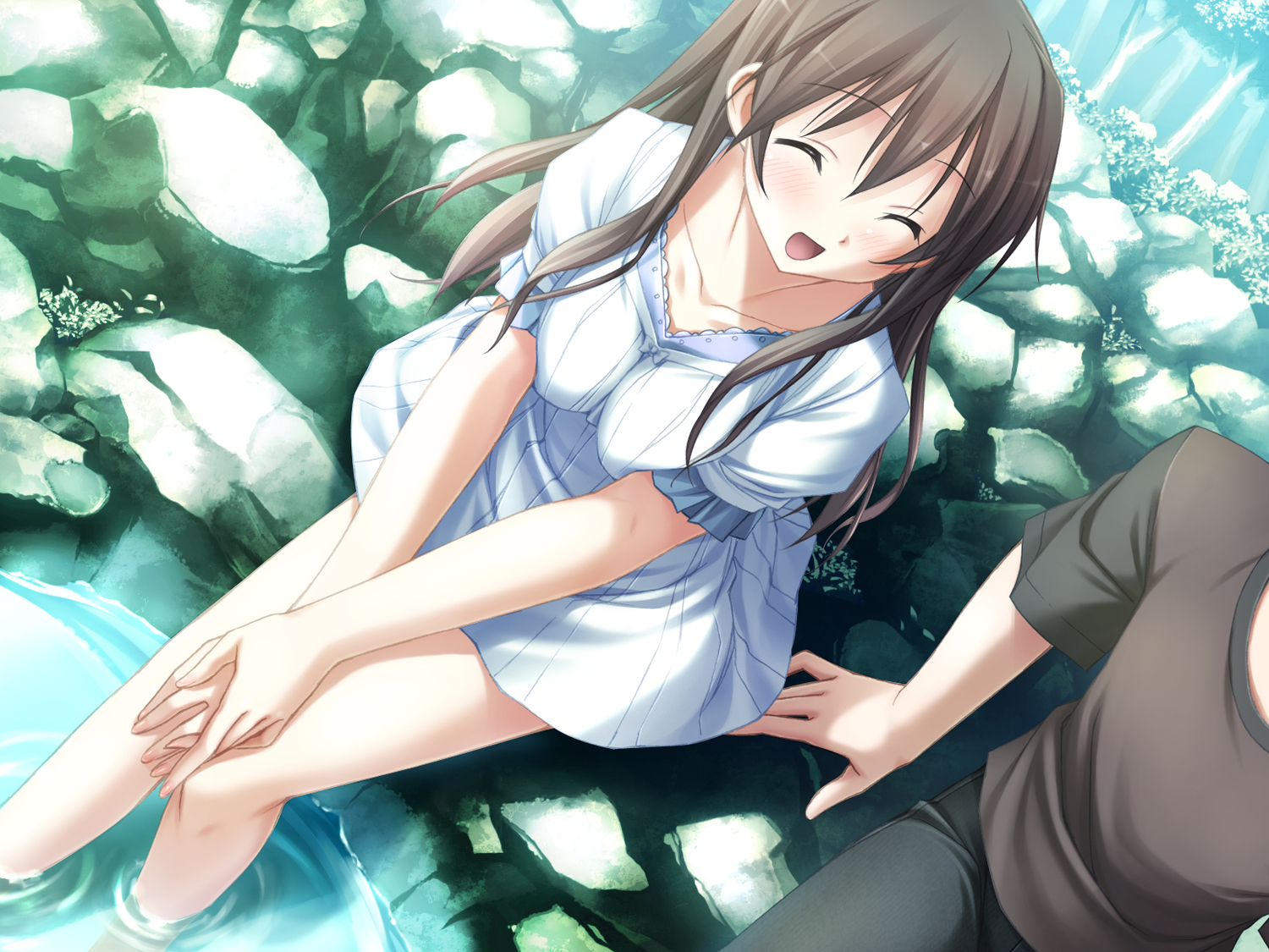 brown_hair, cube, game_cg, itou_hinako, kantoku, long_hair, natsu_no_ame, water