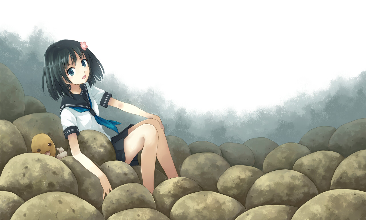 black_hair, blue_eyes, original, school_uniform, short_hair, yakka