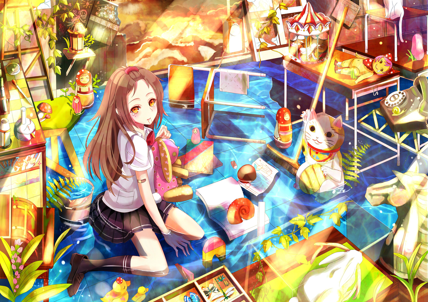 original, school_uniform, water, yuna_(rutera)