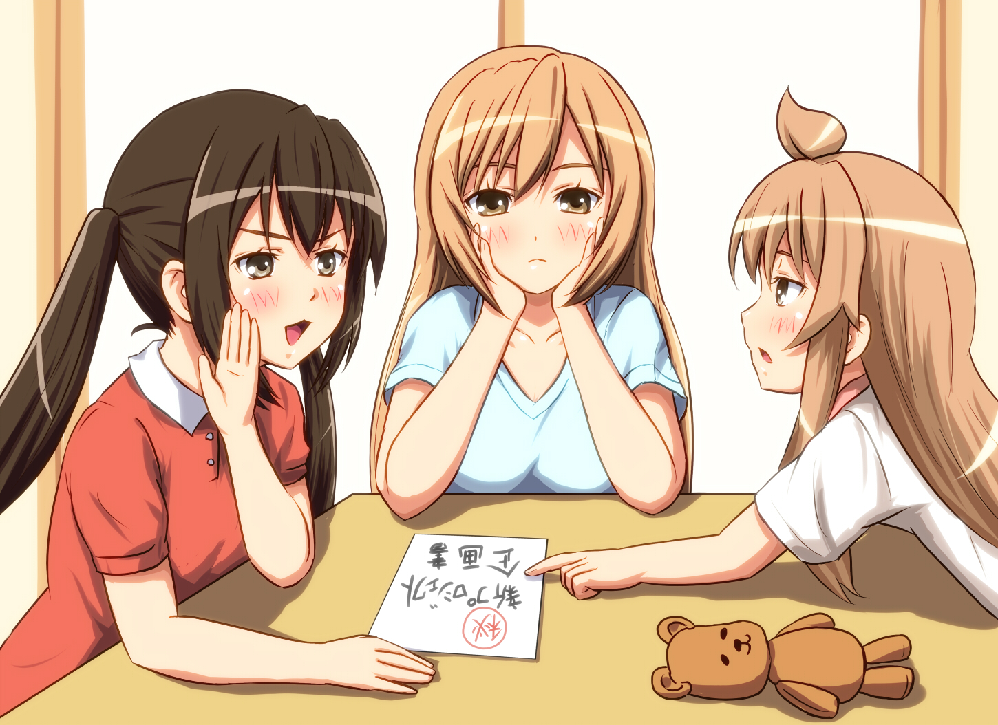 diesel-turbo, minami-ke, minami_chiaki, minami_haruka, minami_kana, teddy_bear, twintails
