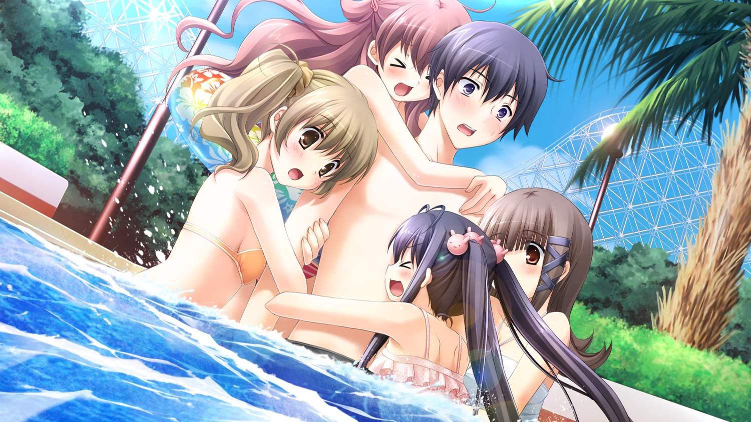 bikini, black_hair, brown_hair, game_cg, haruka_hinata, hosaka_hina, hulotte, ikegami_akane