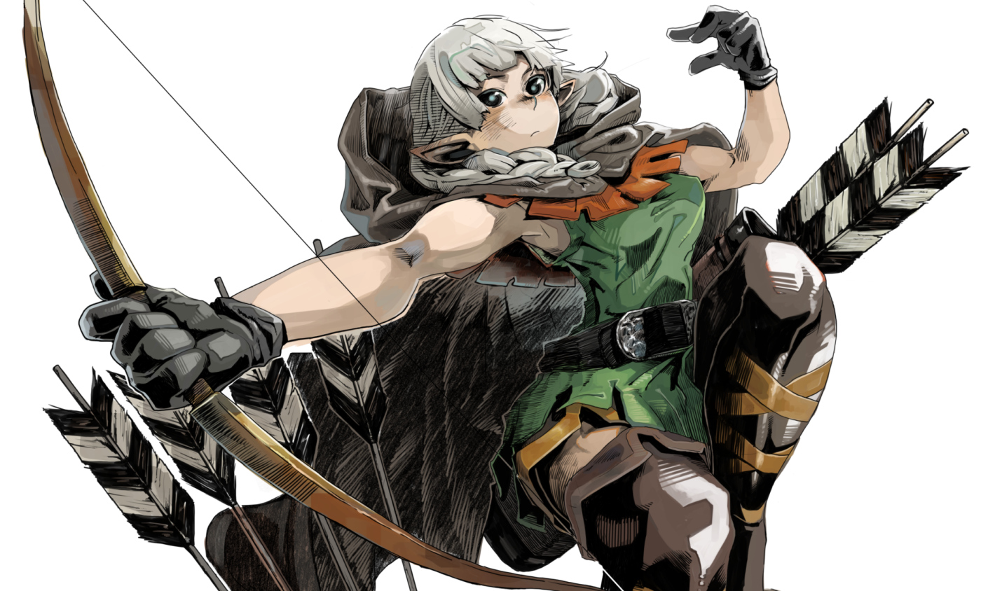 blue_eyes, boots, bow_(weapon), cape, dragon's_crown, elf_(dragon's_crown), gloves, natsume_(tsu-na)