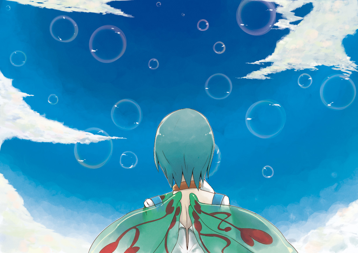 aqua_hair, bubbles, clouds, eureka, eureka_seven, hrd, sky, wings