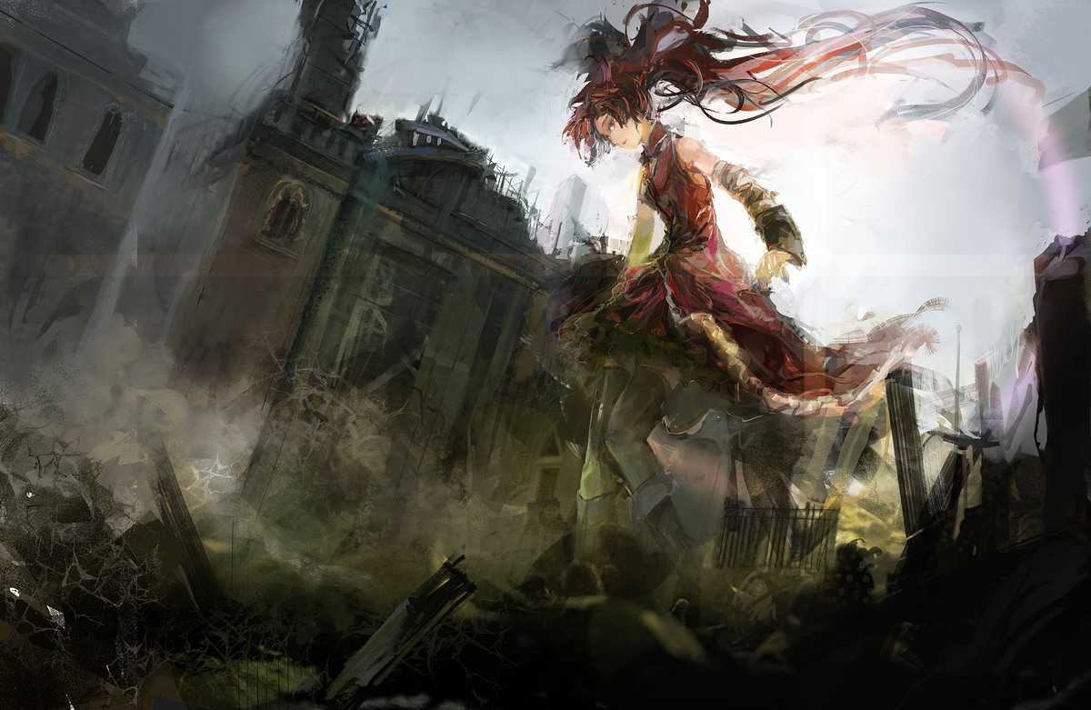 mahou_shoujo_madoka_magica, red_hair, relax, sakura_kyouko