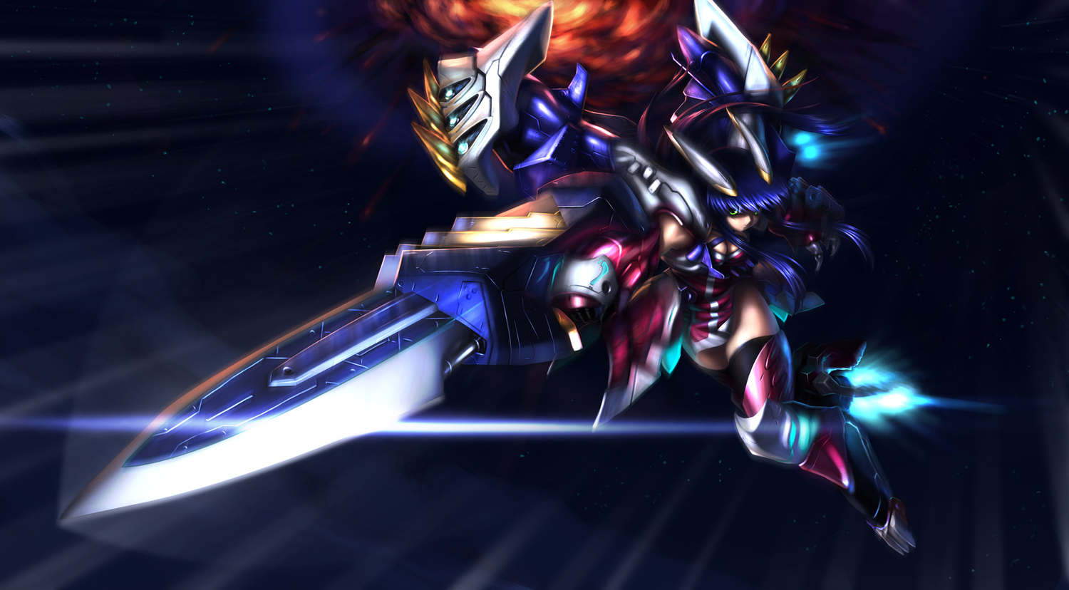 blue_hair, green_eyes, gundam_x3, kanon, kawasumi_mai, sword, weapon