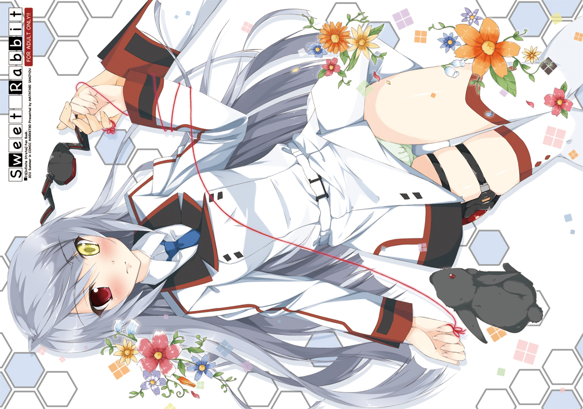 animal, bicolored_eyes, eyepatch, flowers, gray_hair, infinite_stratos, laura_bodewig, long_hair
