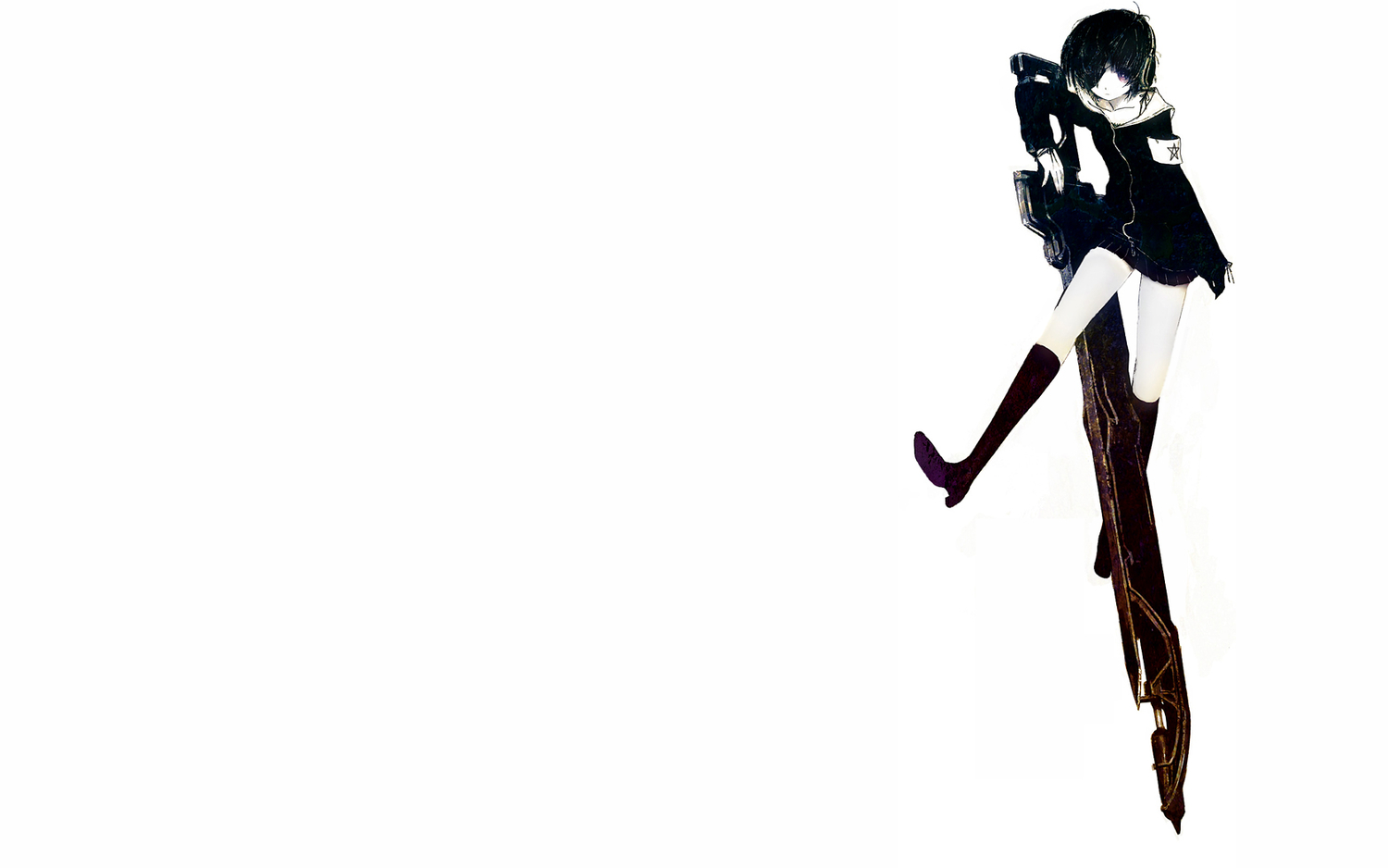 black_matagi, black_rock_shooter, eyepatch, headphones, weapon, white