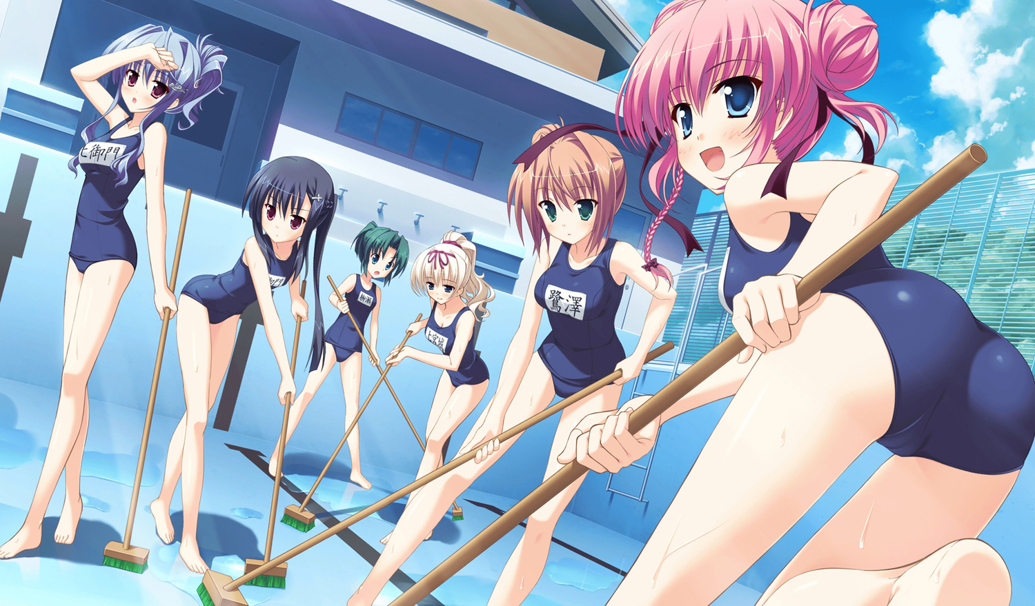 game_cg, group, kamiyaki_ruriko, kitamikado_ayaka, kitamikado_ritsuko, pool, princess_evangile, rousenin_rise, saeki_nao, sagisawa_chiho, school_swimsuit, swimsuit, yamakaze_ran, yanase_konomi