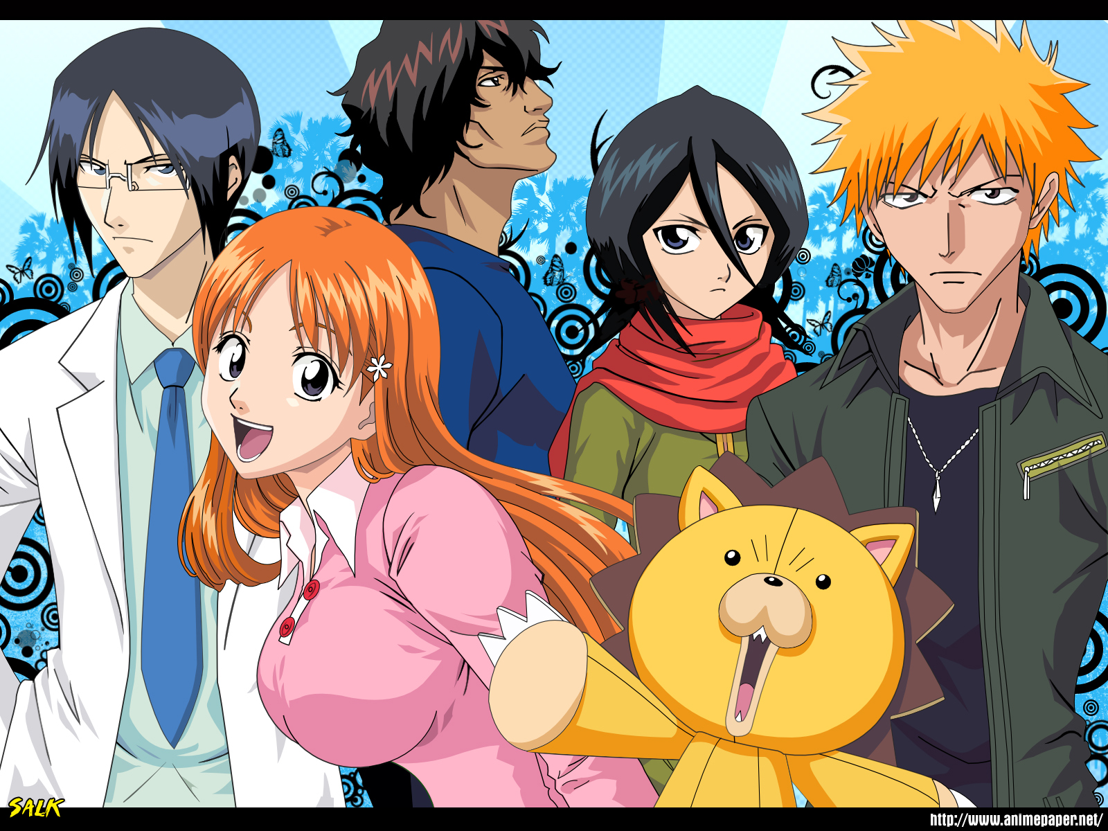 bleach, inoue_orihime, ishida_uryuu, kon, kuchiki_rukia, kurosaki_ichigo, male, yasutora_sado