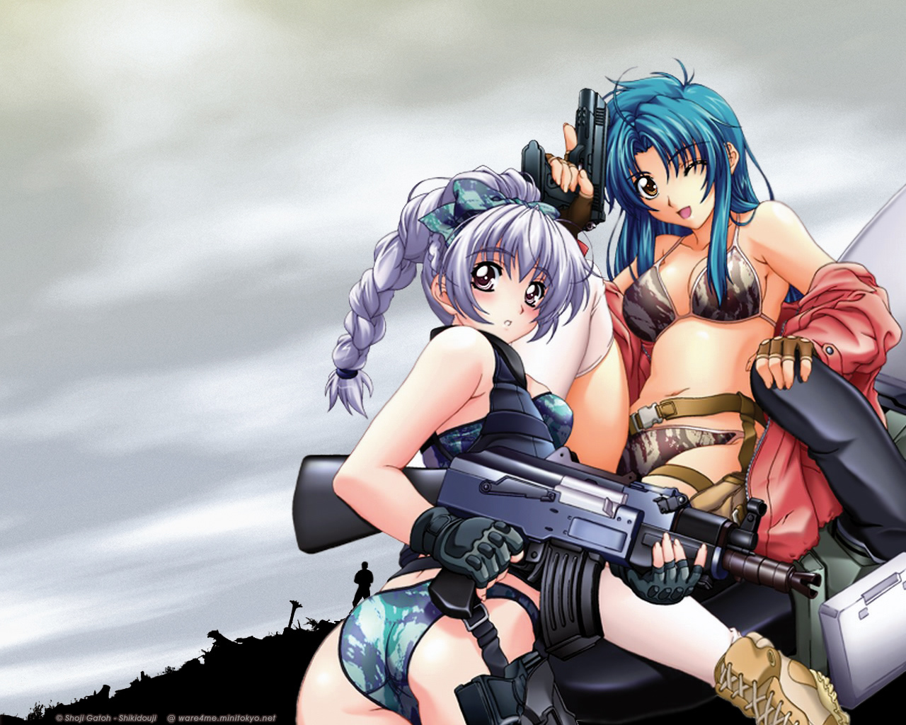 chidori_kaname, full_metal_panic, gun, nagayori, teletha_testarossa, weapon