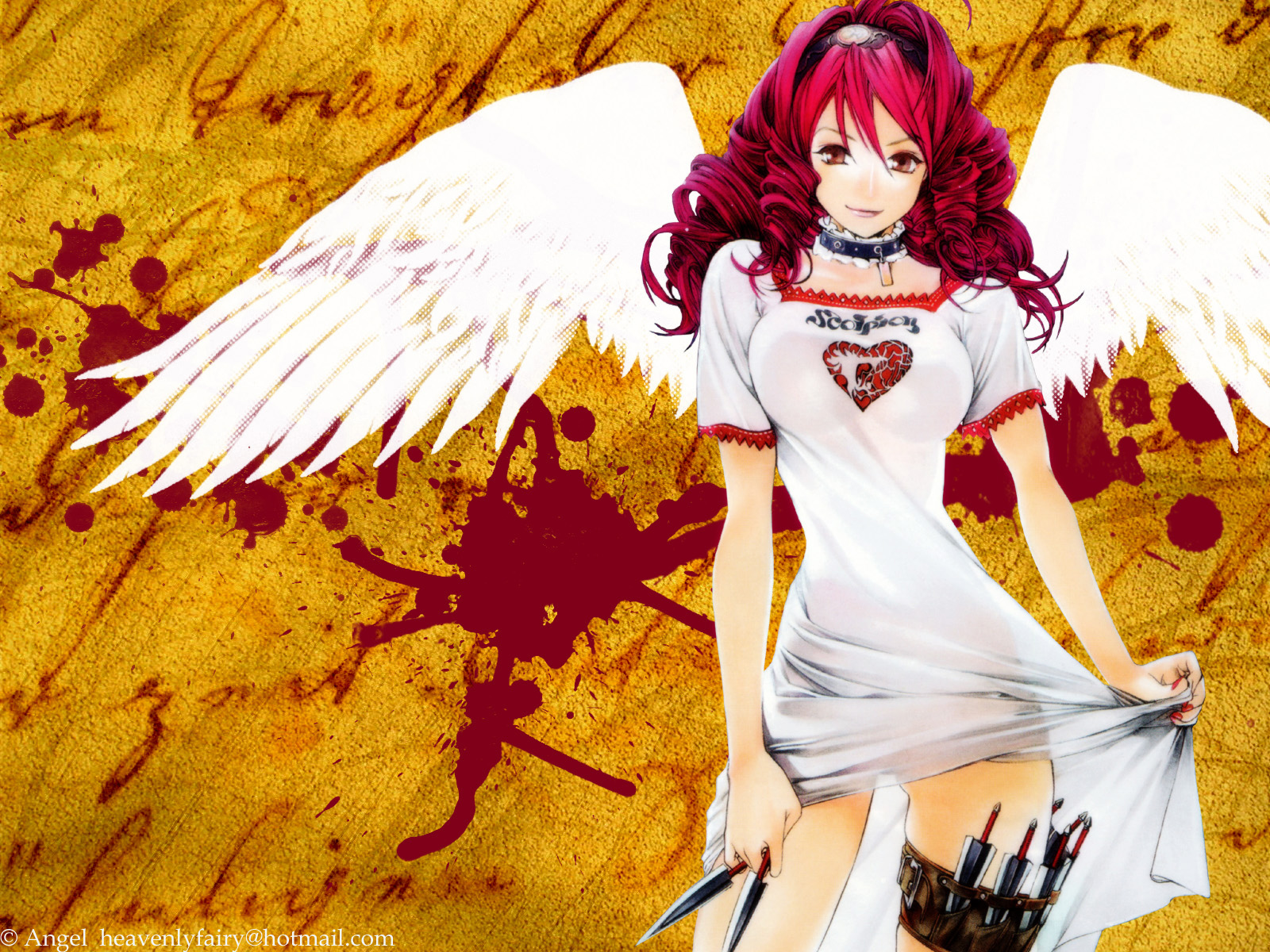 isuzu_emi, knife, signed, tenjou_tenge, wings