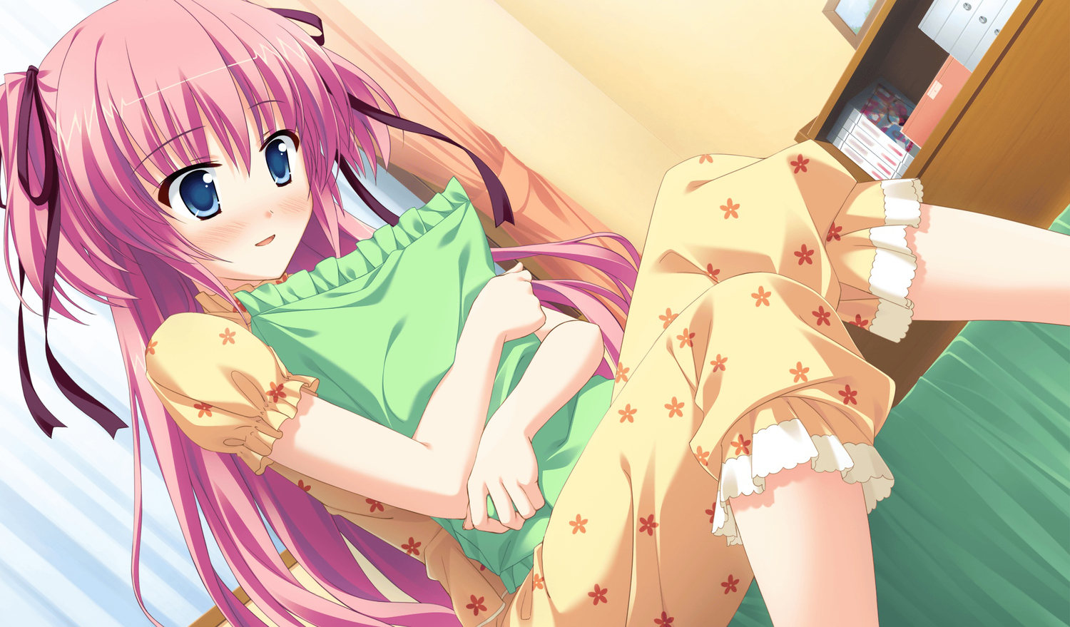 blush, game_cg, pajamas, pink_hair, princess_evangile, rousenin_rise, yamakaze_ran