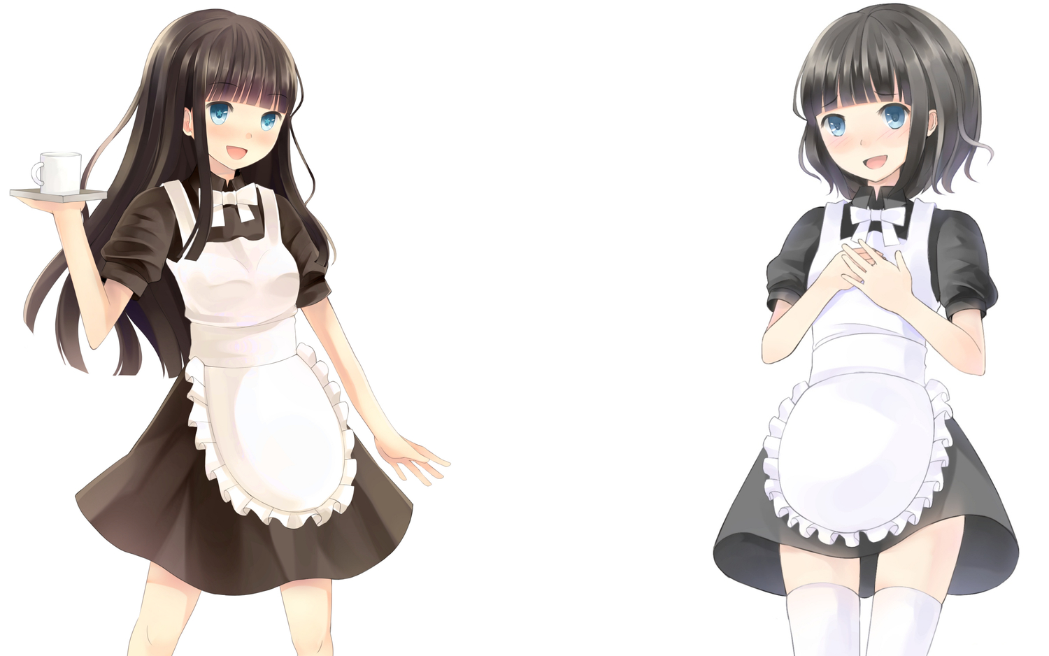 apron, black_hair, blue_eyes, bow, drink, maid, original, retorillo