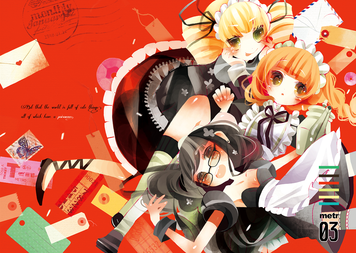 blonde_hair, dress, glasses, maid, original, red, shirako_mugi