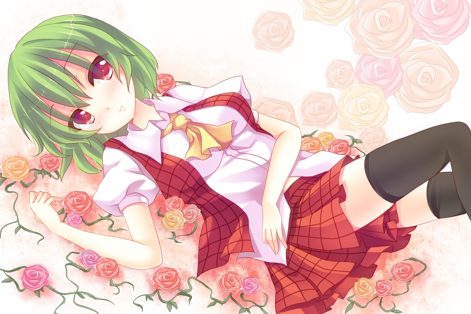 ikeda_hazuki, kazami_yuuka, red_eyes, short_hair, thighhighs, touhou