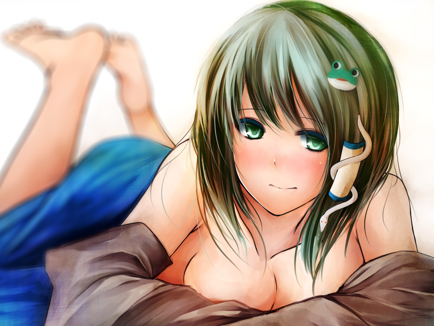 breasts, cleavage, green_eyes, kochiya_sanae, metalwasabi, touhou