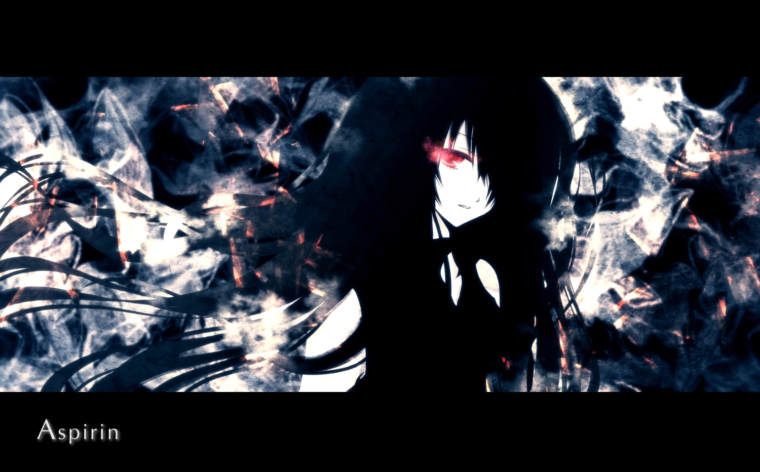 aonoe, black_hair, long_hair, megurine_luka, red_eyes, vocaloid