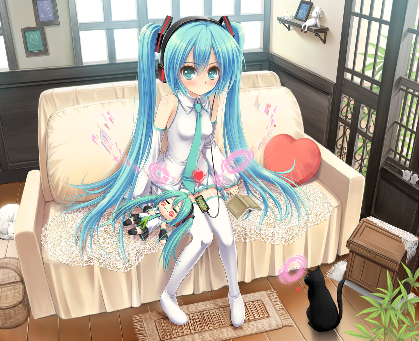 animal, aqua_hair, cat, erinngi, hachune_miku, hatsune_miku, twintails, vocaloid
