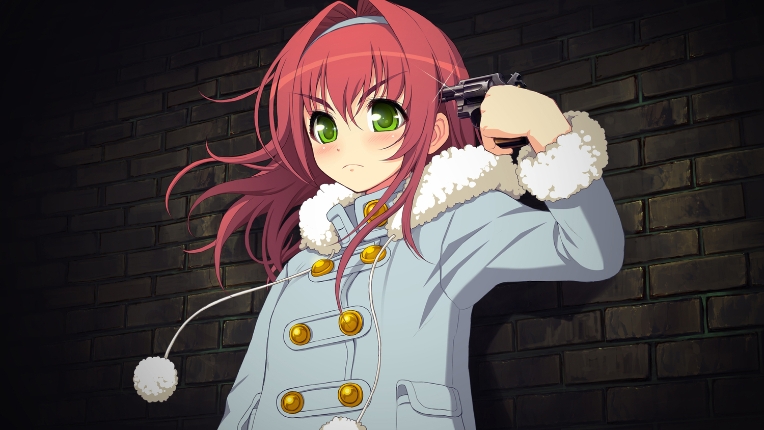 axanael, fujimi_ena, game_cg, gun, hood, weapon