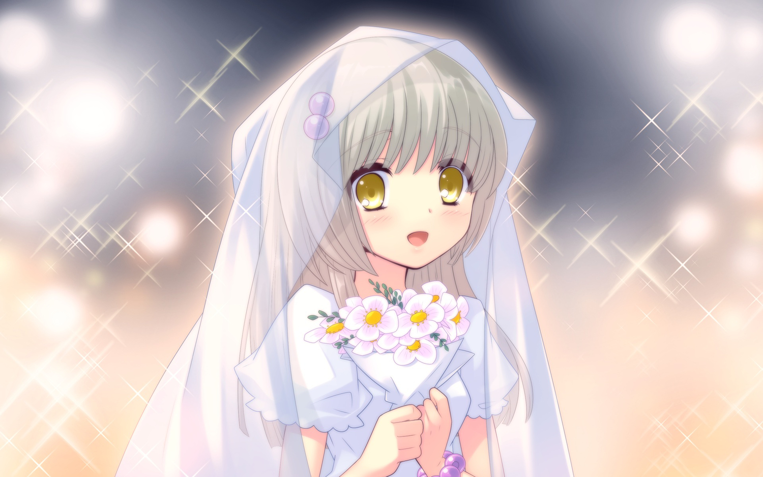 flowers, flyable_heart, game_cg, itou_noiji, wedding_attire, yellow_eyes, yukishiro_suzuno