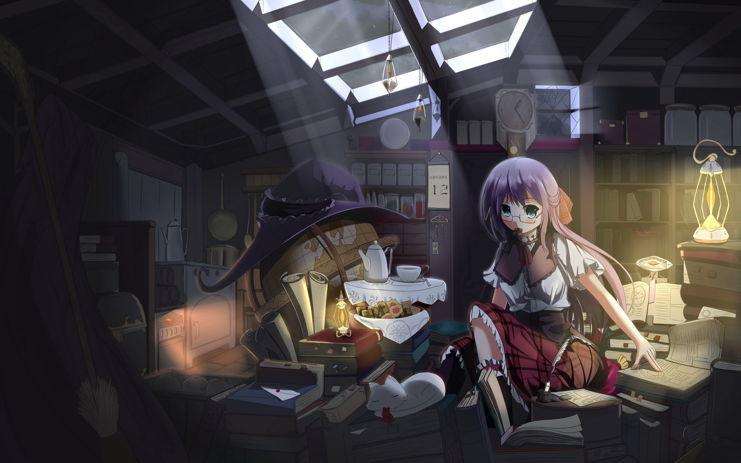 animal, book, cat, fatkewell, glasses, hat, original, skirt