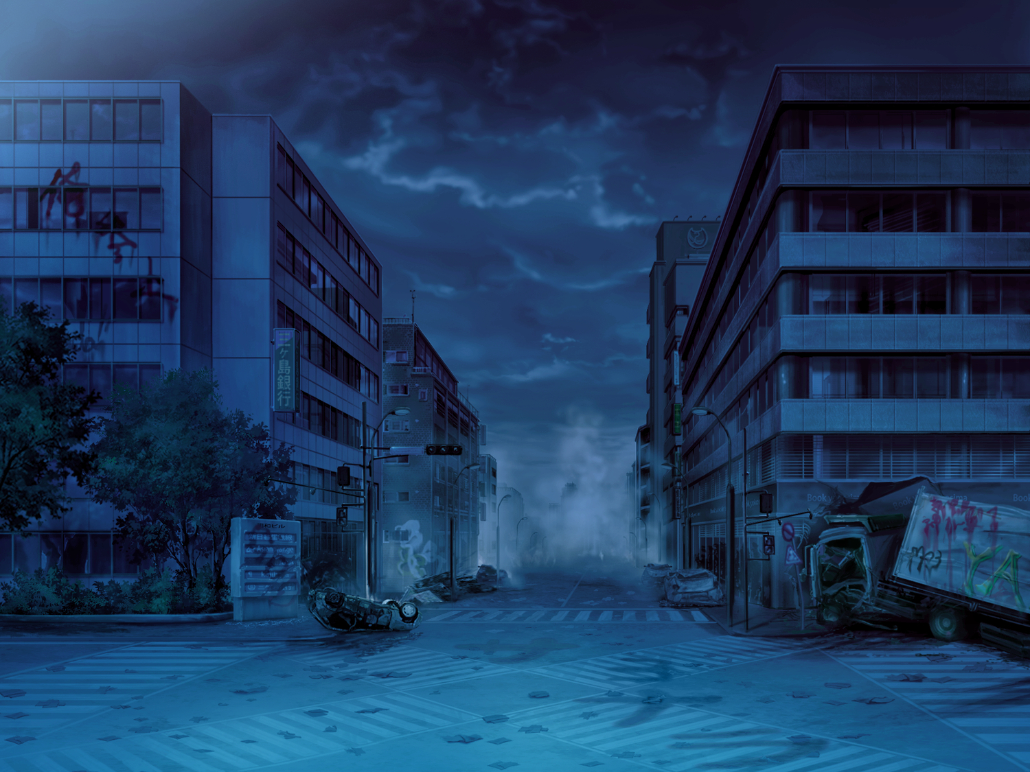 building, city, game_cg, night, no_humans, root_nuko, ruins, scenic, worlds_and_world's_end