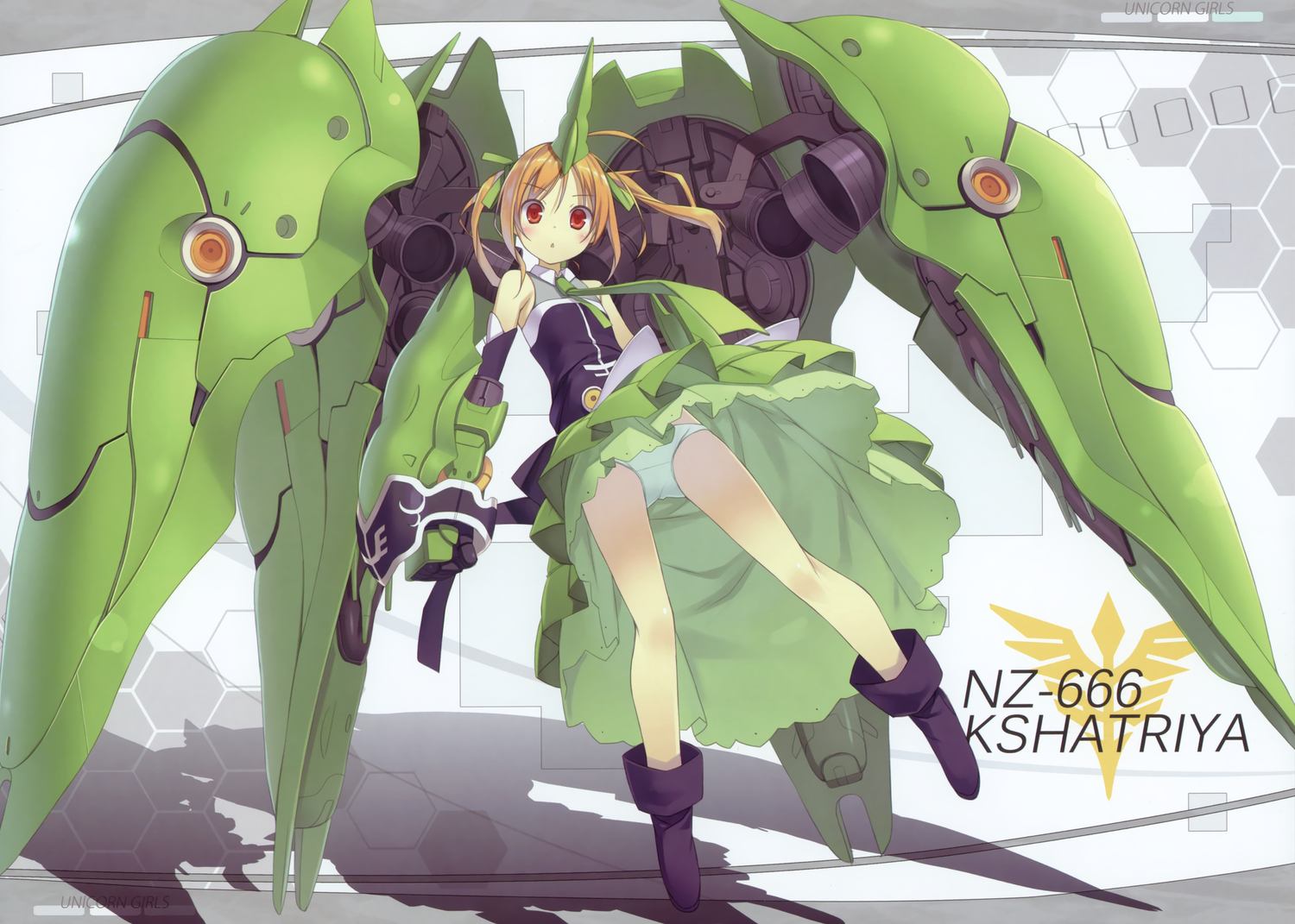 dress, kshatriya, mechagirl, mobile_suit_gundam, panties, poco_(asahi_age), red_eyes, underwear