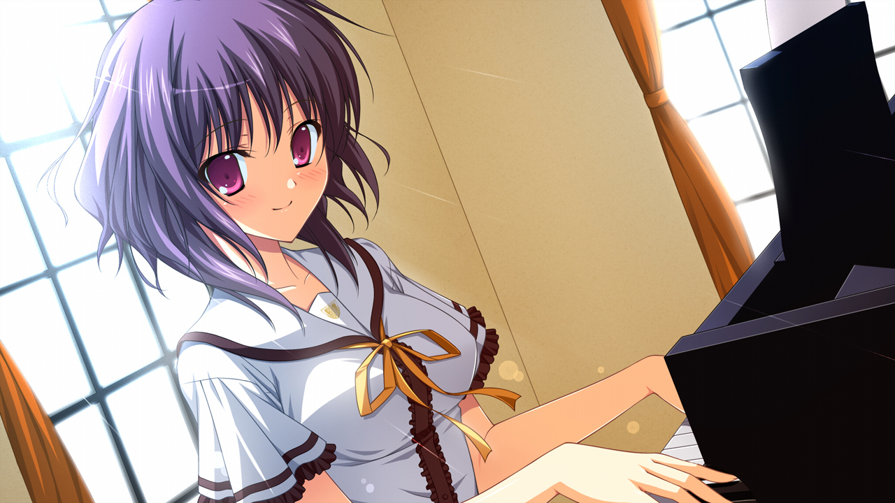 amamiya_ayane, fortissimo//akkord:bsusvier, game_cg, ooba_kagerou, pink_eyes, purple_hair, school_uniform