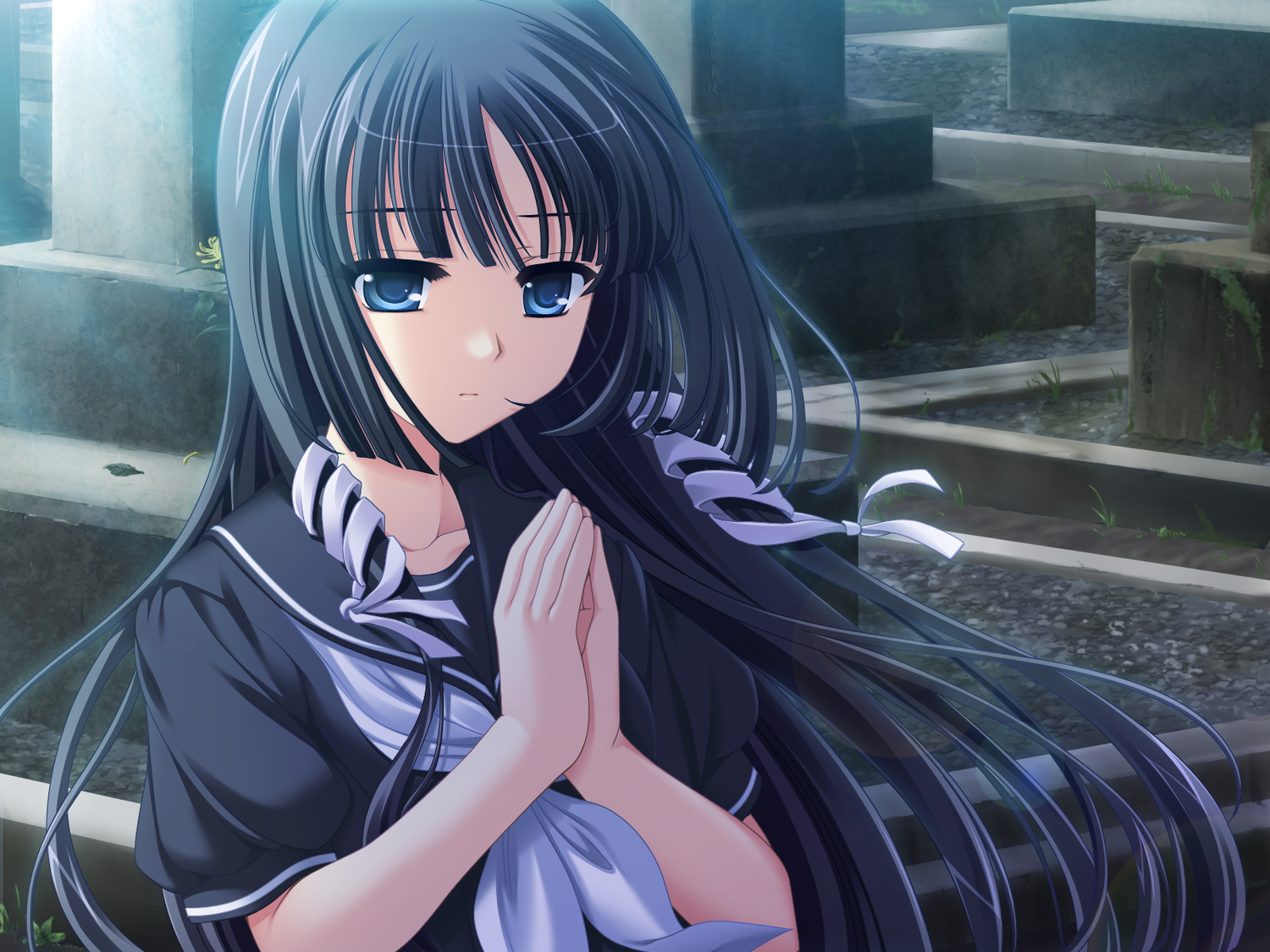 applique, blue_eyes, game_cg, long_hair, minagami_sakuya, odawara_hakone, school_uniform, tasogare_no_sinsemilla