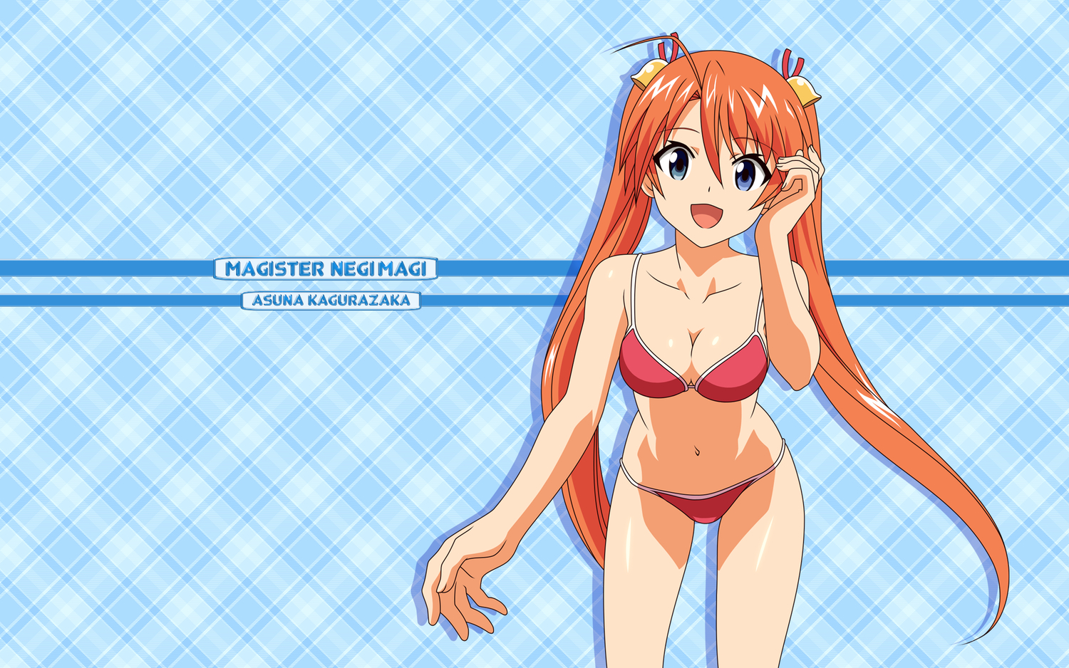 bell, bikini, blue_eyes, breasts, cleavage, kagurazaka_asuna, mahou_sensei_negima, navel