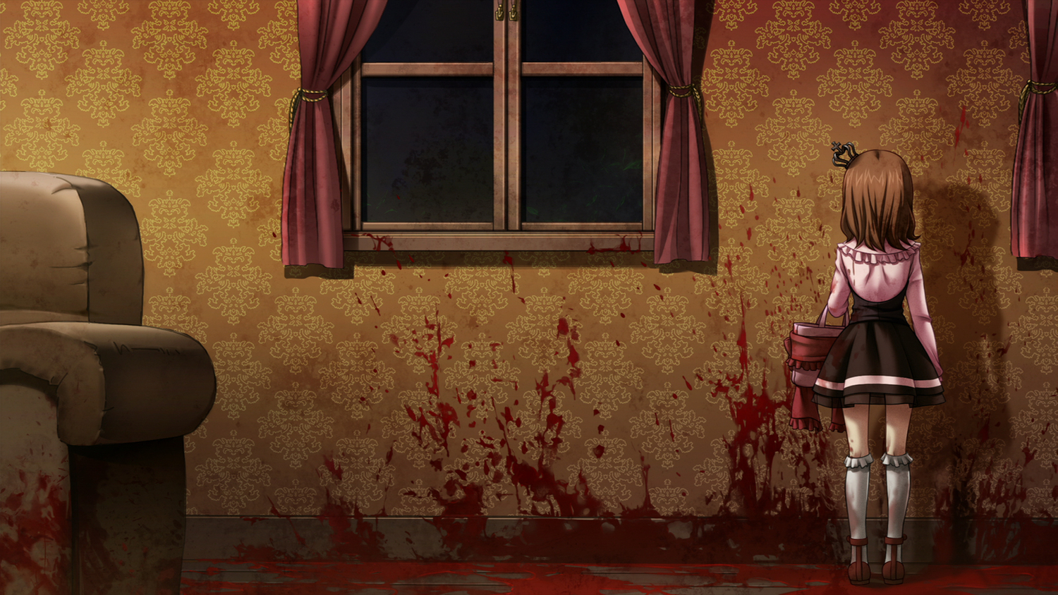 blood, brown_hair, dress, game_cg, loli, umineko_no_naku_koro_ni, ushiromiya_maria