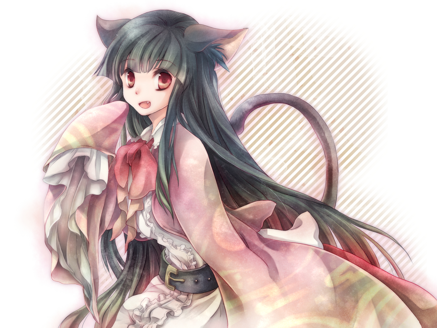 animal_ears, catgirl, fang, houraisan_kaguya, tail, toropp, touhou