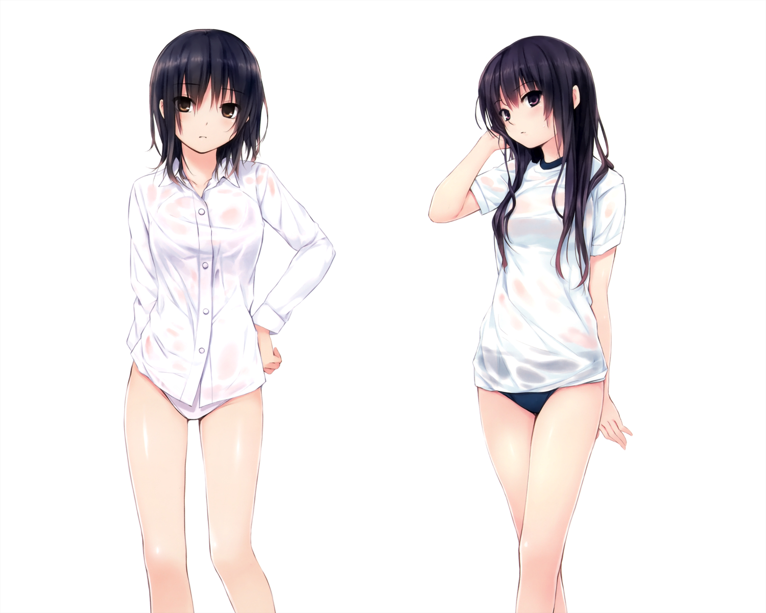 2girls, aoyama_sumika, black_hair, bloomers, coffee-kizoku, original, panties, see_through