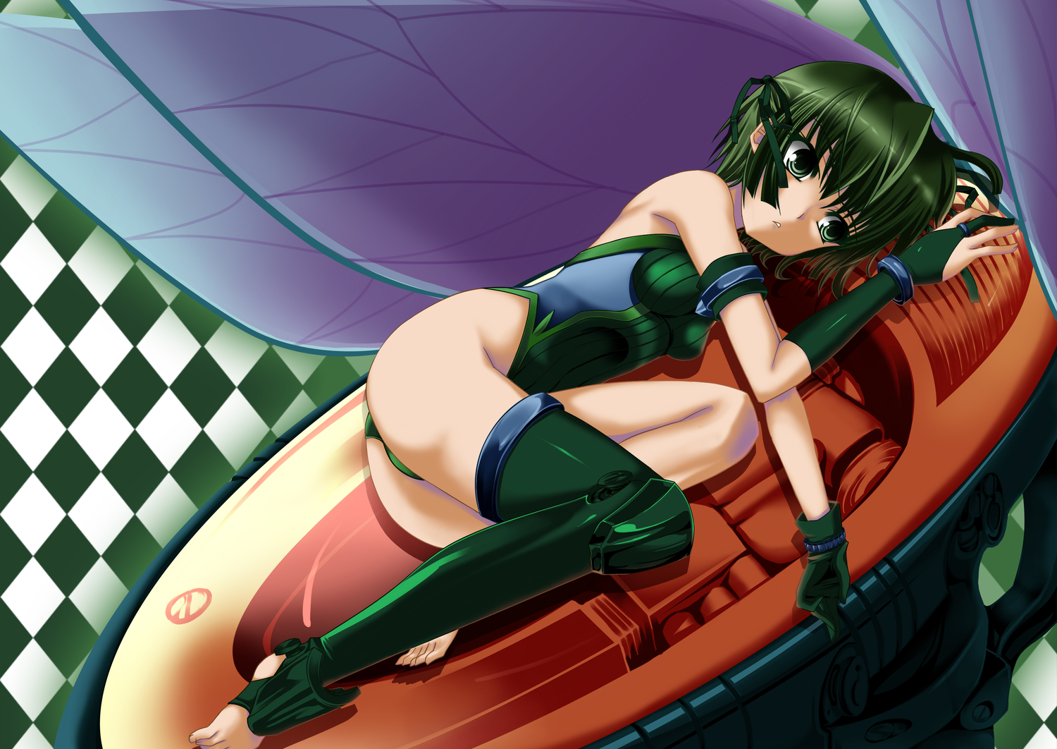 eiyuu, green_eyes, green_hair, original, short_hair, thighhighs