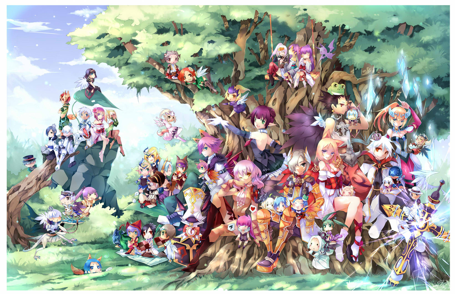 pointed_ears, red_silk_bird, tagme, tree, wings