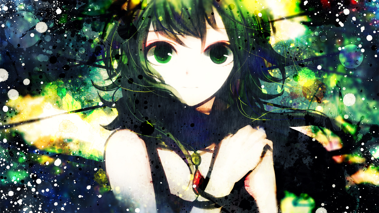 close, green_eyes, green_hair, gumi, sazanami_shione, vocaloid