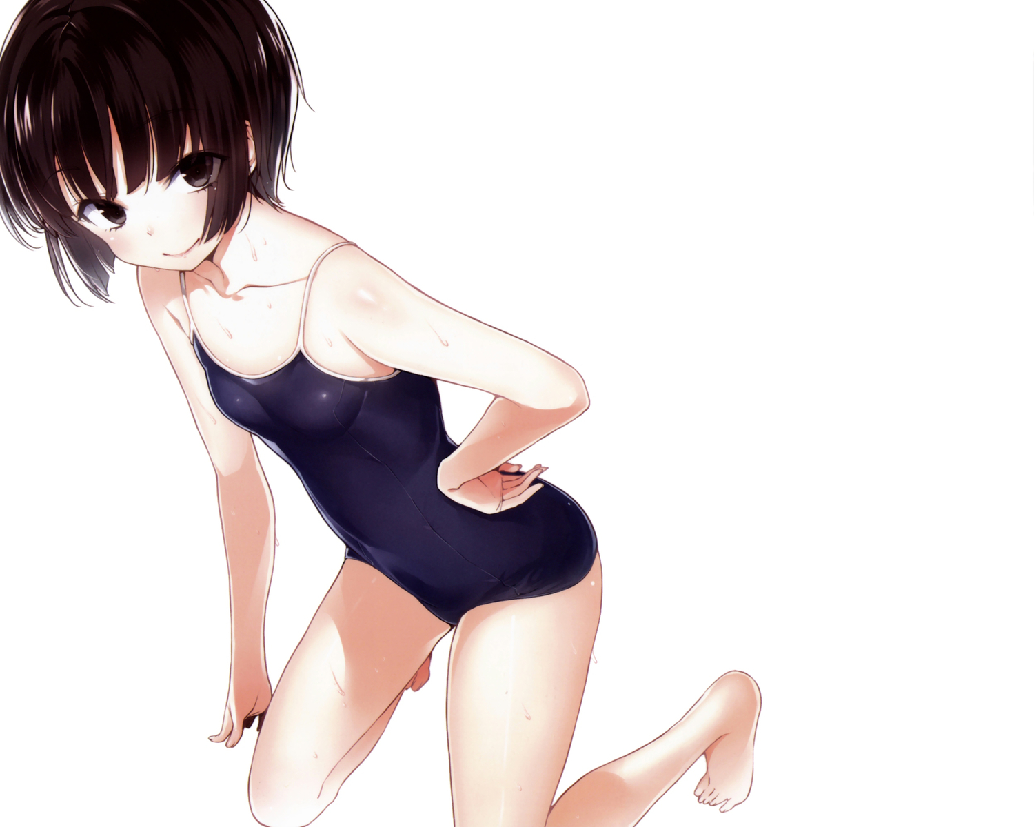 black_hair, buriki, denpa_onna_to_seishun_otoko, maekawa, school_swimsuit, short_hair, swimsuit, white