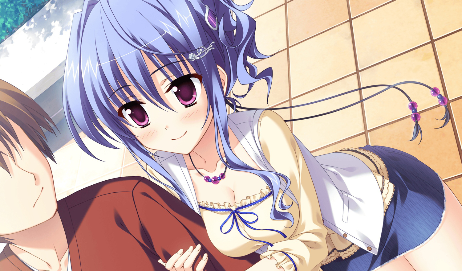 blue_hair, game_cg, kitamikado_ayaka, princess_evangile, purple_eyes, yamakaze_ran