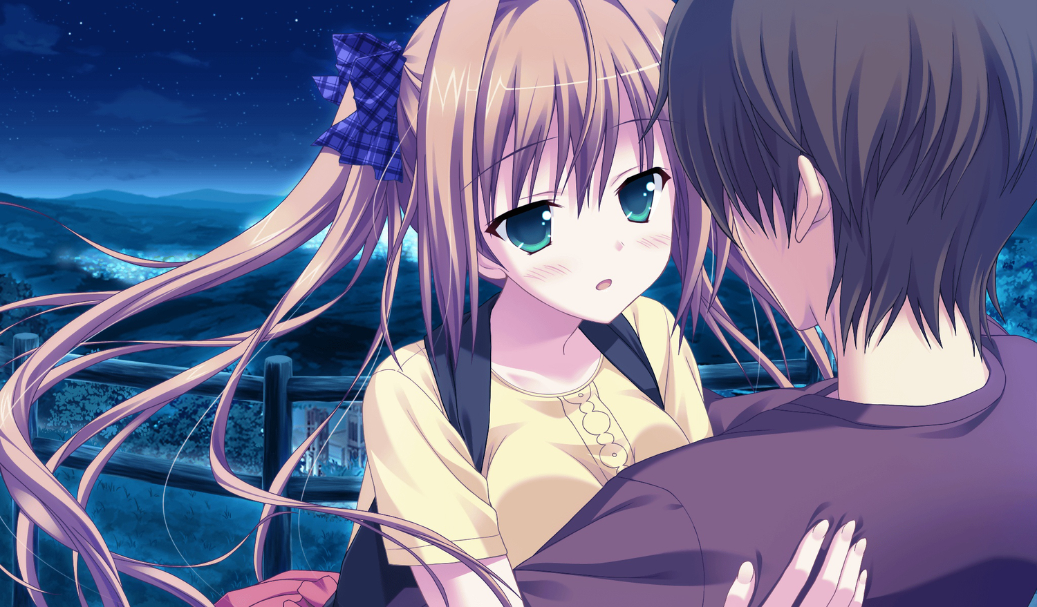 blush, brown_hair, game_cg, green_eyes, night, princess_evangile, saeki_nao, sagisawa_chiho