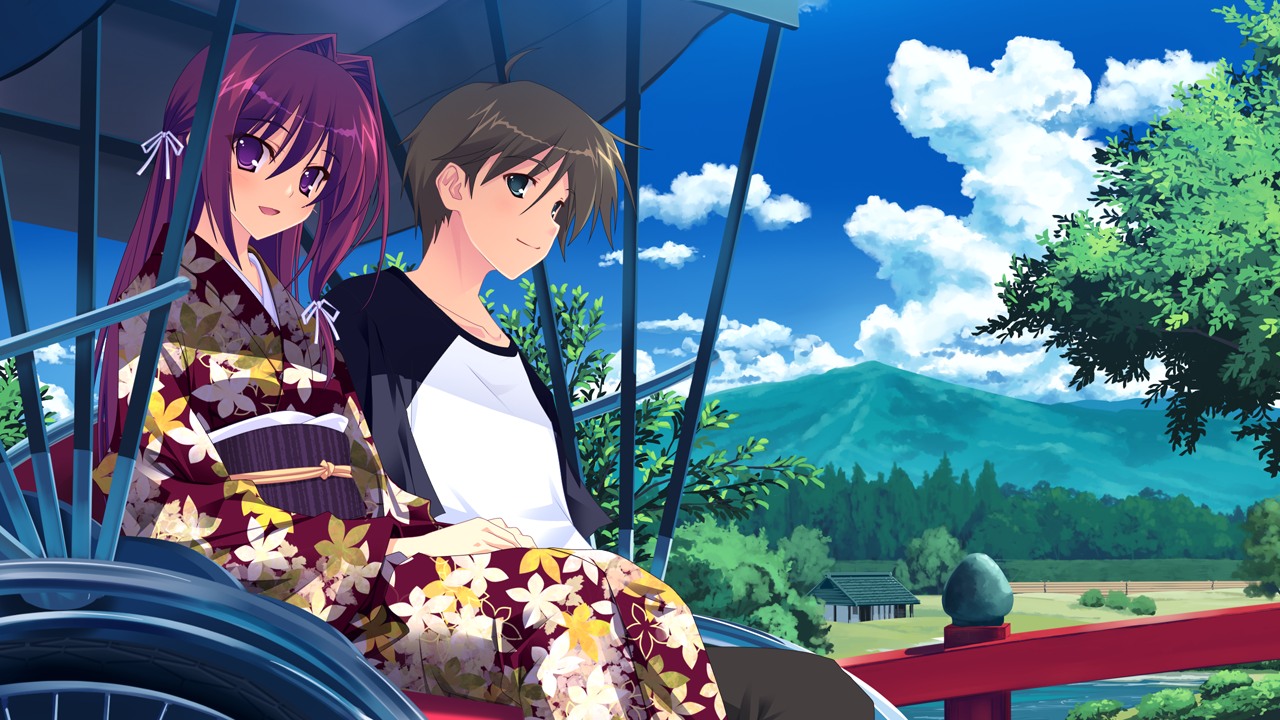 clouds, game_cg, japanese_clothes, kanamori_satoshi, kikurage, kimi_wo_aogi_otome_wa_hime_ni, kimono, male, red_hair, sky, washio_rin