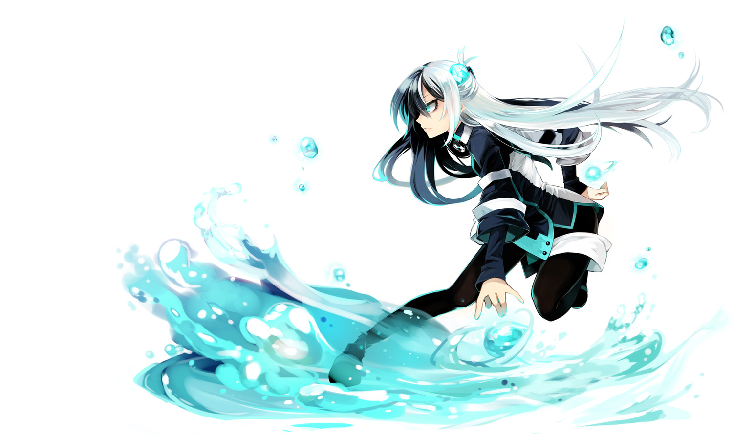 aqua_eyes, black_hair, kaida_michi, long_hair, norah_bright, original, water, white