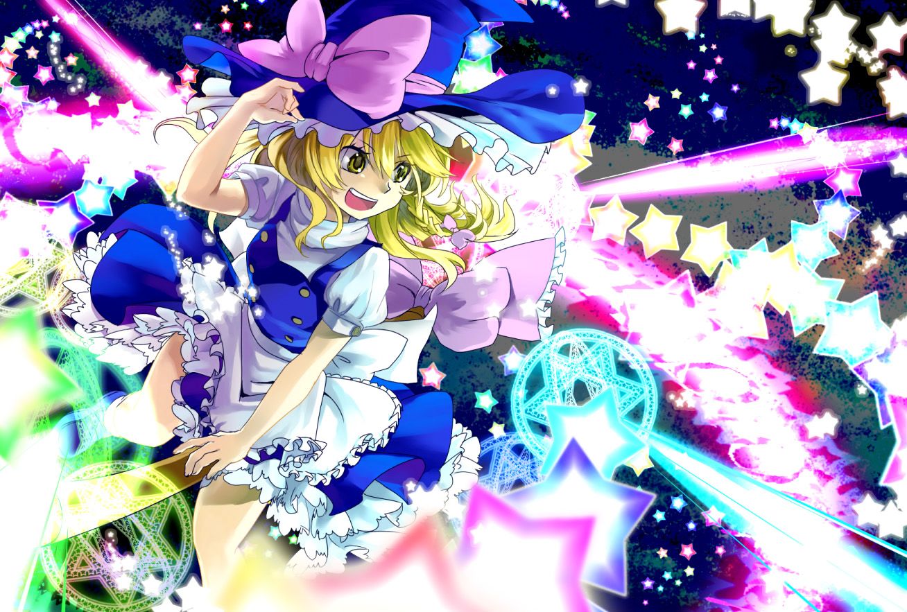 blonde_hair, hat, kirisame_marisa, long_hair, magic, touhou, witch, yellow_eyes, zanunoneko