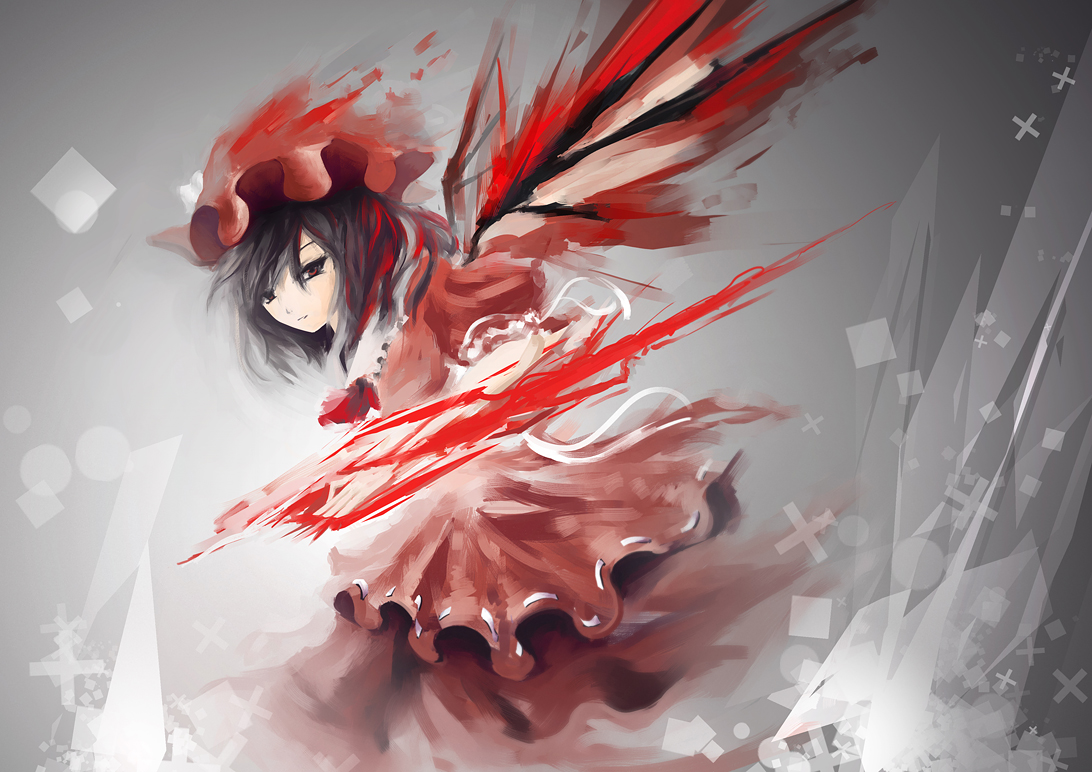 arufa_(hourai-sugar), black_hair, hat, red_eyes, remilia_scarlet, touhou, vampire, wings